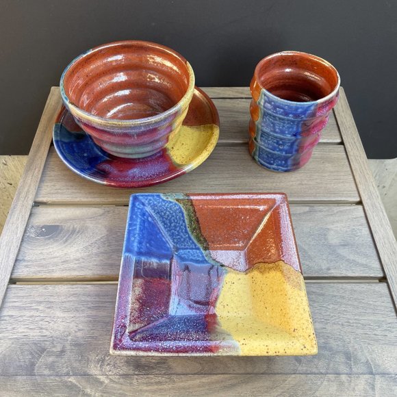 Handmade and Painted Ceramic Plates, Bowl, and Cup - Picture 2 of 12